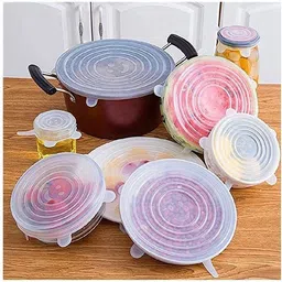 relvix Reusable Food Seal Wrap Different Size Stretch Covers for Kitchen Utensils 2.6 inch, 3.8 inch, 4.5 inch, 5.7 inch, 6.5 inch, 8.6 inch Lid Set image 3