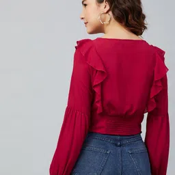 rare Casual Regular Sleeves Printed Women Red Top image 2