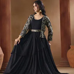 madhuram Printed Rayon Blend Stitched Flared/A-line Gown image 4