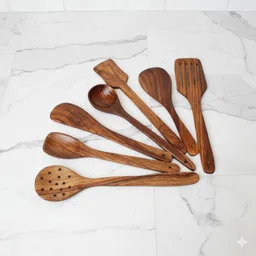 sshandicraftsr SS HANDICRAFTSR Mango Wood Spoon Spatula Set of 7, Wooden Serving Spoon Set-picture-24