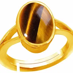 everything gems 10.25 Ratti 9.67 Carat Natural Tiger Eye Stone Gemstone with Lab Certificate Brass Crystal Gold Plated Ring image 2