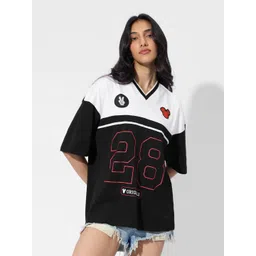 the souled store Women Printed V Neck Pure Cotton Black T-Shirt-picture-12