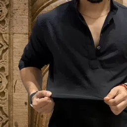 deneeja Men Floral Print Khadi Silk Asymmetric Kurta image 3