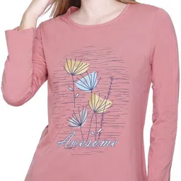 star touch Women Printed Round Neck Cotton Blend Red T-Shirt-picture-17