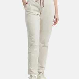 UL07 Super Combed Cotton French Terry Women Solid Beige Track Pants-image-96