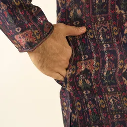 diwas by manyavar Men Printed Art Silk Straight Kurta image 5