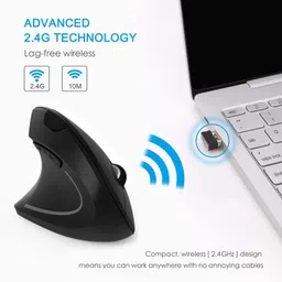 microware Ergonomic Mouse, Wireless Mouse 2.4ghz Optical Vertical Wireless Mice : Left Handed Mouse, Wireless 2.4G USB Left Hand Ergonomic Vertical Mouse, Less Noise - Black Wireless Ambidextrous OpticalGaming Mousewith Bluetooth image 4