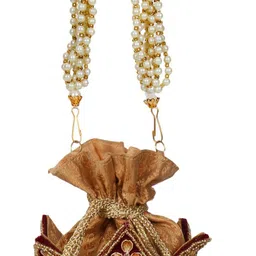 anekaant Women Maroon, Gold Potli image 1