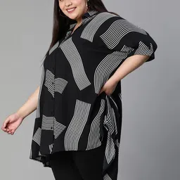 oxolloxo Casual Regular Sleeves Printed Women Black, White Top image 3