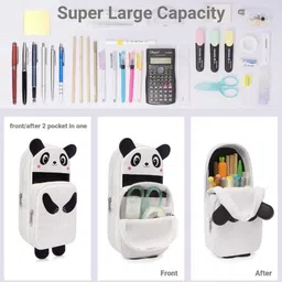 happy shopping store Amazing Digital Panda Shape Pencil Pouch/Box 2 Zipper Pockets Super Quality Art Artificial Leather Pencil Box image 5