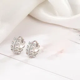 myki Cute Little Silver Leaves Cubic Zircon Hoop Earring For Women & Girls Cubic Zirconia Silver Hoop Earring-picture-14