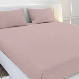 mayfair homes london Pink Solid 210 TC Cotton Queen Sized Double Bedsheet with 2 Pillow Covers Satin Stripe 2024 Collection-picture-19