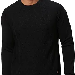 raymond Men Solid Round Neck Black Sweater image 1