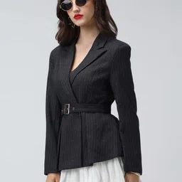 showoffff Women Striped Single Breasted Casual Blazer image 3