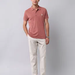 u.s. polo assn. denim co. Men Solid Polo Neck Pure Cotton Orange T-Shirt image 3