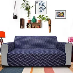 Navy Blue Solids Polyester 4 Seater Sofa Cover by Dream Care-picture-32