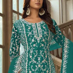 trivora Unstitched Net/Lace Kurta & Palazzo Material Embroidered-picture-24