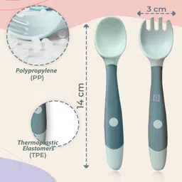 bembika Baby Silicone Training Spoon Twist Spoon, Baby Spoon and Fork Set (Blue Color). - Silicone image 3