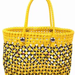 zarabasket Stylish Handwoven Plastic Basket Bag – Yellow & Black Plastic Fruit & Vegetable Basket-picture-17