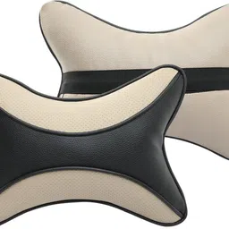 auto hub Beige, Black Leatherite Car Pillow Cushion for Universal For Car image 2
