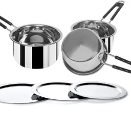 rbgiit Stainless Steel bottom Sauce Pan / MILK PAN / TEA COFFEE PAN With Lids Milk Pan 15.5 cm, 17 cm, 18.5 cm diameter with Lid 1 L, 1.5 L, 2 L capacity image 1