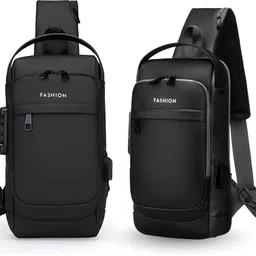 Black, Black Men & Women Sling Bag Stylish Waterproof Crossbody Sling Bag Lock USB Charging Port for Men & Women-image-4