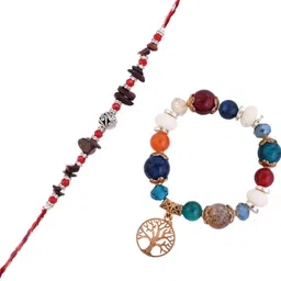 voylla Bhaiya Bhabhi Beaded Rudraksha Bhaiya Bhabhi Rakhis Mauli Thread Chawal Roli Pack Set image 2