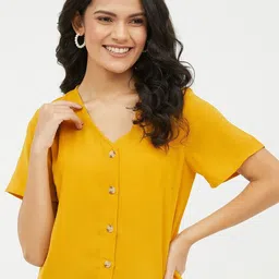 harpa Casual Regular Sleeves Solid Women Yellow Top-picture-32
