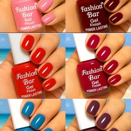 fashion bar Gel Finish Power Lasting six nail polish shades collection Set No.A122 Multicolor-picture-42