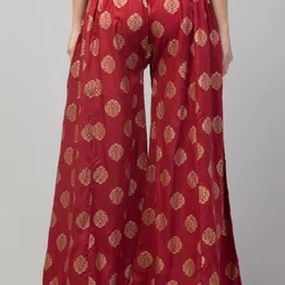 fambee Women Flared Maroon Viscose Rayon Trousers image 2