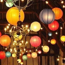 tanaya enterprises 8 inch Hanging Paper Lantern Diwali Christmas Festival Decor lamp Shade Marriage Party Decor Hanging Paper Ball Lamp (Multicolour) Paper Table Lantern Multicolor Paper Hanging Lantern image 4