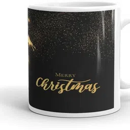 festivecraft Christmas Gift with Gold Snowflakes and Wrapped Holiday Gifts Ceramic Coffee Mug image 3