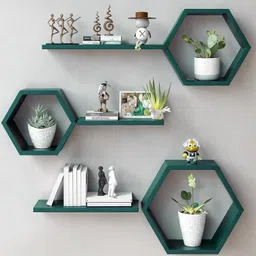 diamond handicraft Wooden Hexagonal Floating Wall Shelves, Wall Mounted Wooden Wall Shelf-picture-10