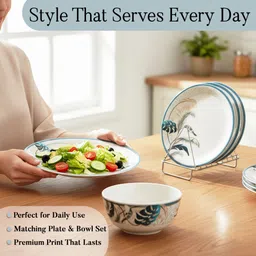 golden fish Pack of 12 Melamin 12 Pieces Dinner Set – Durable, Stylish,Crockery Set for Dining & Gifting Dinner Set image 4