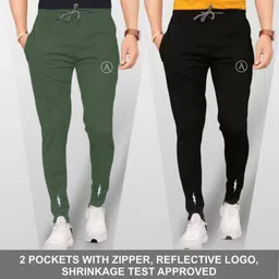 kashvi Pack of 2 Men Solid Dark Green, Black Track Pants-picture-15