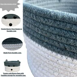 adequate Jute Jute backet , basket cute bunny face , white & grey , 20*10 cm Storage Basket image 4