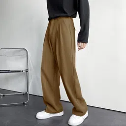 indiclub Men Loose Fit Khaki Lycra Blend Trousers image 3