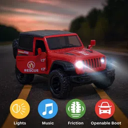 nilika enterprises Fire Jeep Toy Car with Light, Music, Openable Doors & Boot, 17cm Friction image 3