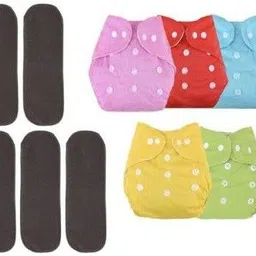 cutieful BABY PLAIN MULTICOLORED BUTTON DIAPERS WITH GREY INSERTS 4 LAYERS COMBO PACK - 5D5I-picture-14