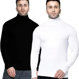 clothyy Pack of 2 Men Solid Turtle Neck Pure Cotton Black, White T-Shirt-picture-18