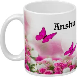 wagwan Anshu Printed Butterflies & Pink Rose Gifts for Girlfriend Wife Sister on Birthday Valentine Rakhi MG114_WHT Ceramic Coffee Mug-picture-19