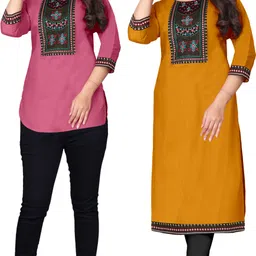 mahadevsquare Pack of 2 Women Embroidered Cotton Blend A-line Kurta-picture-13