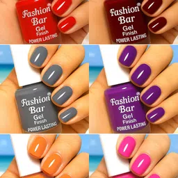 fashion bar Gel Finish Power Lasting six nail polish shades collection Set No.A52 Multicolor-picture-26
