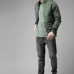 roadster Men Solid Varsity Jacket image 5