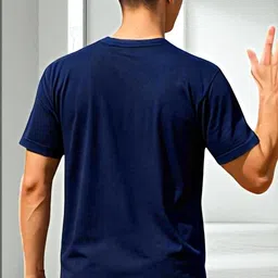 autna Men Typography Round Neck Cotton Blend Navy Blue T-Shirt image 2