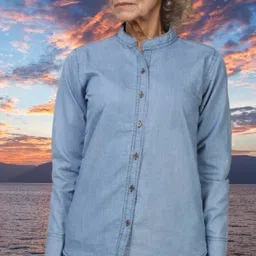 houseofcommon Women Regular Fit Self Design Mandarin Collar Casual Shirt image 3