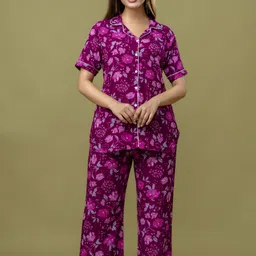 trinabh Women Night Suit Set Purple Printed image 1
