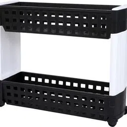 newon 2 Layer | Black & White | SLIM Classic Luxe- Smart Storage Organizer – Multipurpose & Easy-To-Move Slide Out Shelf Rack Trolley (Plastic) With Wheels for Kitchen | Bedroom | Bathroom | Home | Pantry | Washing & Utility Area Plastic Kitchen Trolley Plastic Kitchen Trolley image 2