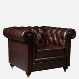 three sixty Chesterfield Leather Single Seater Sofa in Brown Colour image 3