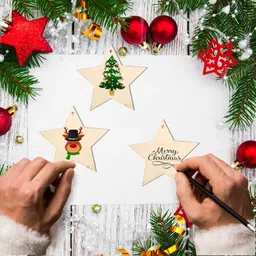 vajin Wooden Christmas Tree Ornament Hanging Ornaments Pack of 15 image 3